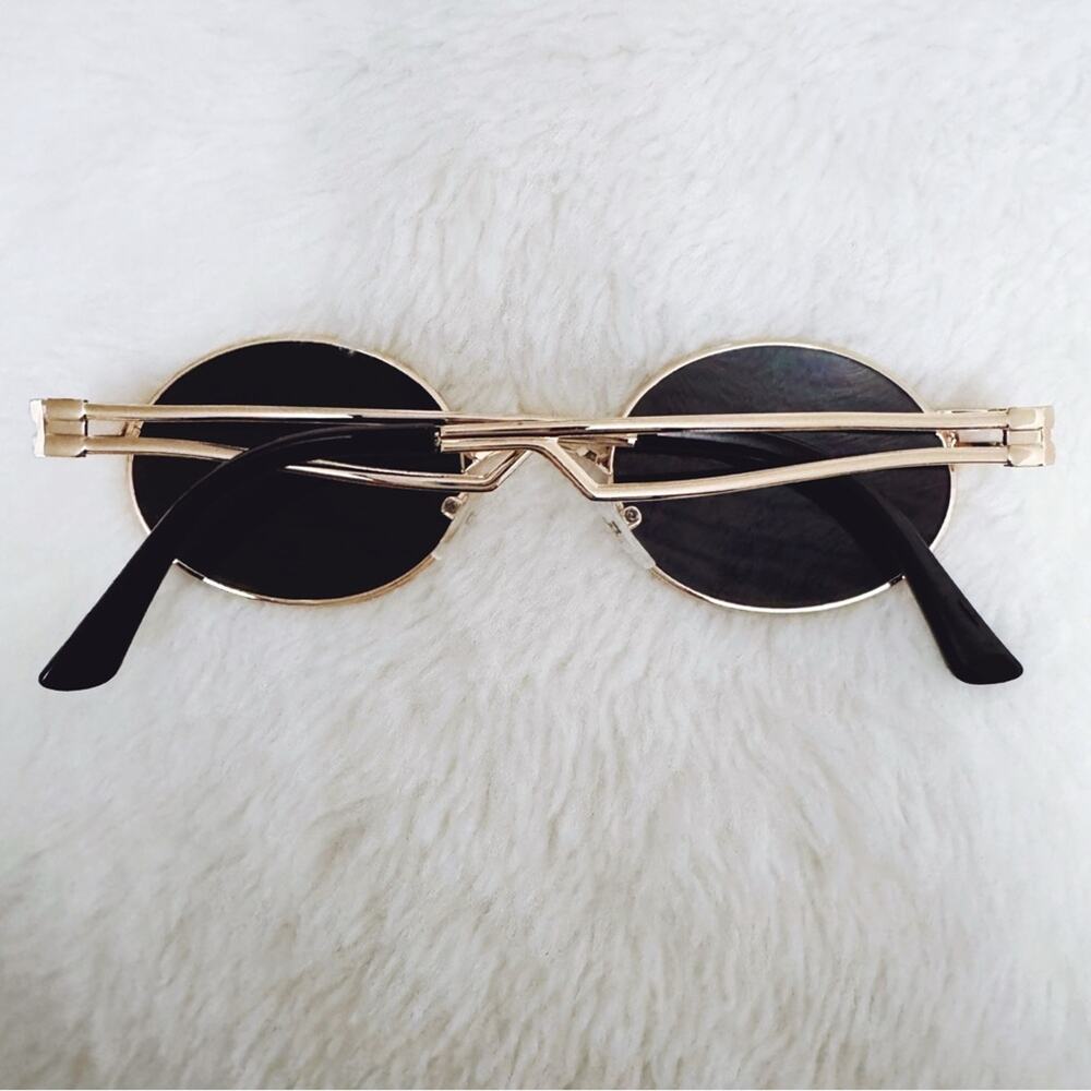 Brandon Black with Gold Rim Round Sunglasses - Picture 13 of 13